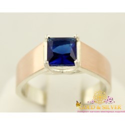 Серебряное кольцо с золотом и синим камнем 035210к